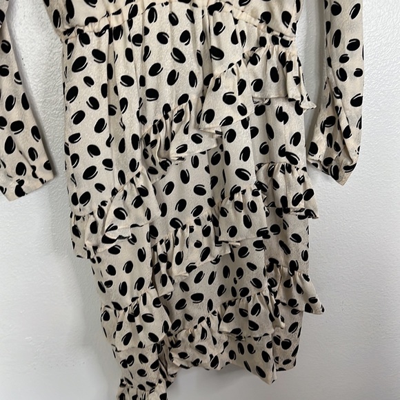 Vintage Sansappelle Silk Ivory and Black PolkaDot Ruffle Dress sz 8 - Picture 2 of 9